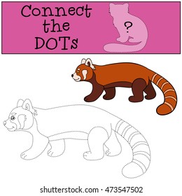 Educational game: Connect the dots. Little cute red panda walks and smiles.