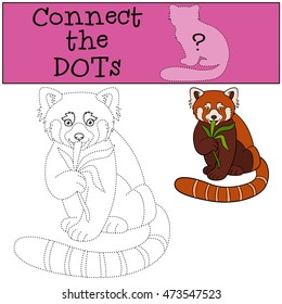 Educational game: Connect the dots. Little cute red panda eats leaves.