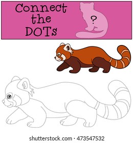 Educational game: Connect the dots. Little cute red panda walks and smiles.