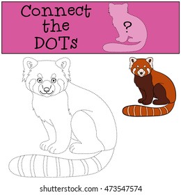 Educational game: Connect the dots. Little cute red panda sits and smiles.