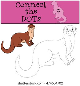 Educational game: Connect the dots. Little cute otter stands and smiles.