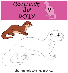 Educational game: Connect the dots. Little cute otter stands and smiles.