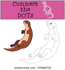 Educational game: Connect the dots. Little cute otter swims and smiles.