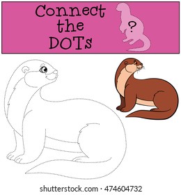 Educational game: Connect the dots. Little cute otter stands and smiles.