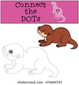 Educational game: Connect the dots. Little cute baby otter stands and smiles.