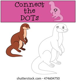 Educational game: Connect the dots. Little cute otter stands and smiles.