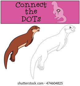 Educational game: Connect the dots. Little cute otter swims and smiles.