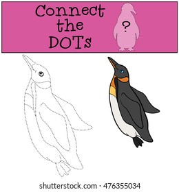Educational game: Connect the dots. Little cute penguin swims and smiles.