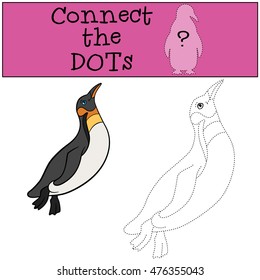 Educational game: Connect the dots. Little cute penguin swims and smiles.