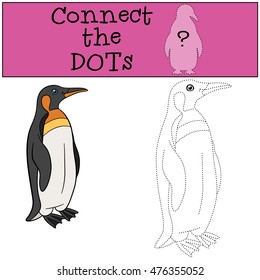 Educational game: Connect the dots. Little cute penguin stands and smiles.
