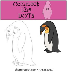 Educational game: Connect the dots. Little cute penguin stands and smiles.