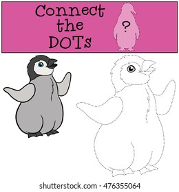 Educational game: Connect the dots. Little cute baby penguin stands and smiles.