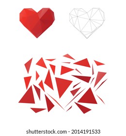 Educational game. Constructor puzzle from triangles. Collect a heart. Intellectual development. Polygonal art concept. 
