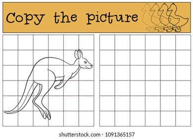 Educational game: Copy the picture. Cute beautiful kangaroo runs.