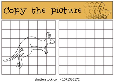 Educational game: Copy the picture. Cute beautiful kangaroo runs.