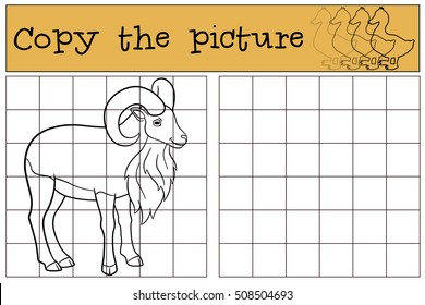 Educational game: Copy the picture. Cute beautiful urial stands and smiles.