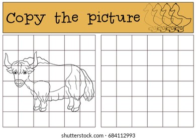 Educational game: Copy the picture. Cute beautiful yak smiles.