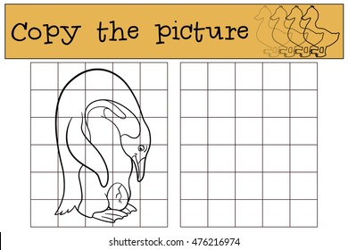 Educational game: Copy the picture. Father penguin stands and looks at the egg.