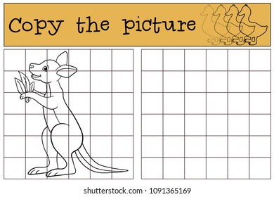 Educational game: Copy the picture. Little cute baby kangaroo smiles.