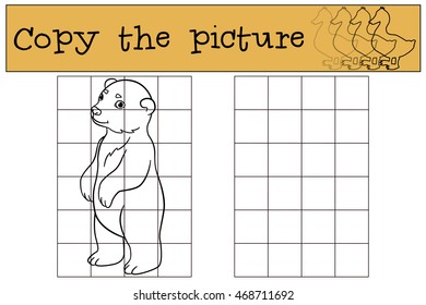 Educational game: Copy the picture. Little cute baby polar bear smiles.