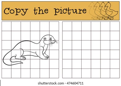 Educational game: Copy the picture. Little cute otter stands and smiles.