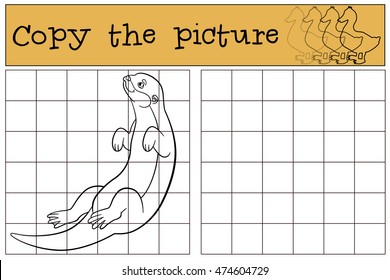Educational game: Copy the picture. Little cute otter swims and smiles.