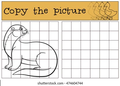 Educational game: Copy the picture. Little cute otter stands and smiles.