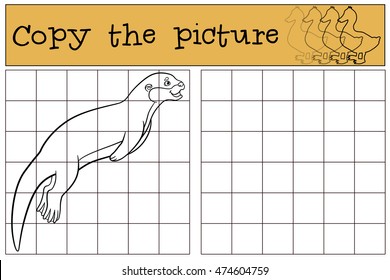 Educational game: Copy the picture. Little cute otter swims and smiles.