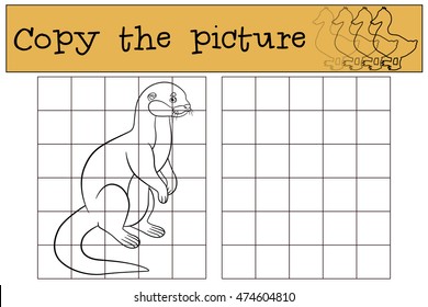 Educational game: Copy the picture. Little cute otter stands and smiles.