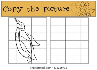 Educational game: Copy the picture. Little cute penguin swims and smiles.