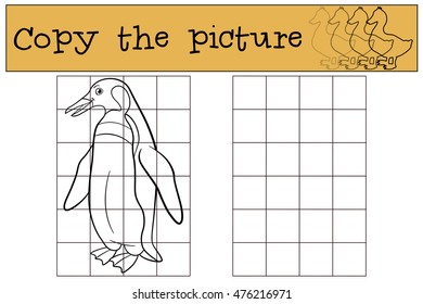 Educational game: Copy the picture. Little cute penguin stands and smiles.