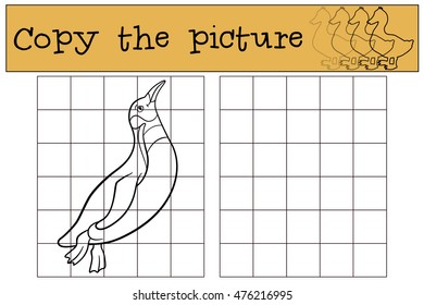 Educational game: Copy the picture. Little cute penguin swims and smiles.
