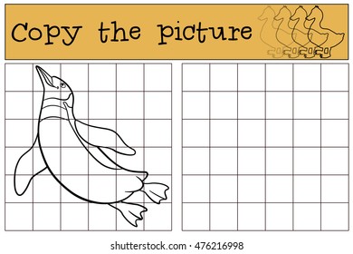 Educational game: Copy the picture. Little cute penguin swims and smiles.