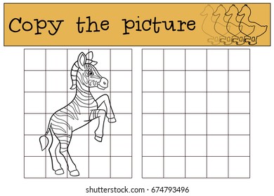 Educational game: Copy the picture. Little cute zebra smiles.