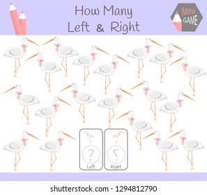Educational Game of Counting Left and Right Oriented Pictures for Children with heron