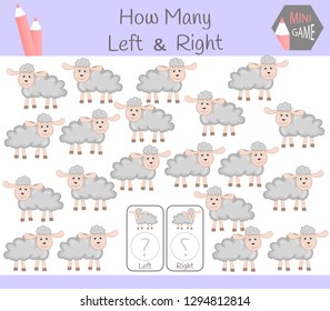Educational Game of Counting Left and Right Oriented Pictures for Children with sheep