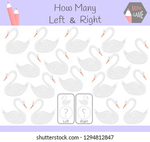 Educational Game of Counting Left and Right Oriented Pictures for Children with swan