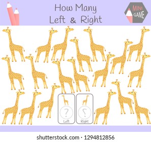 Educational Game of Counting Left and Right Oriented Pictures for Children with giraffe