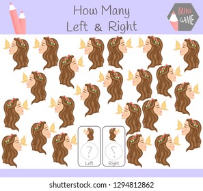 Educational Game of Counting Left and Right Oriented Pictures for Children with girl