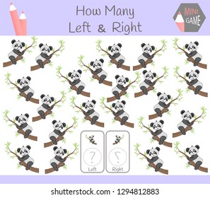 Educational Game of Counting Left and Right Oriented Pictures for Children with panda