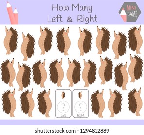 Educational Game of Counting Left and Right Oriented Pictures for Children with hedgehog