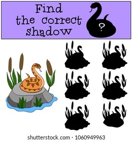 Educational game: Find the correct shadow. Little cute viper smiles.