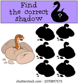 Educational game: Find the correct shadow. Little cute viper smiles.