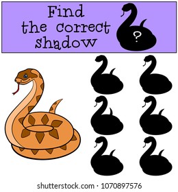Educational game: Find the correct shadow. Little cute viper smiles.