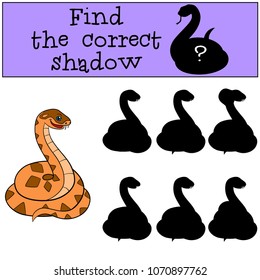 Educational game: Find the correct shadow. Little cute viper smiles.
