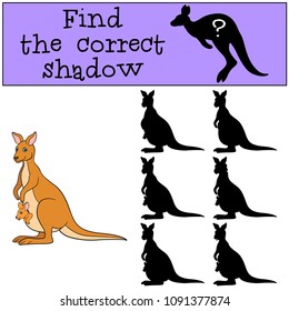 Educational game: Find the correct shadow. Mother kangaroo witn baby.