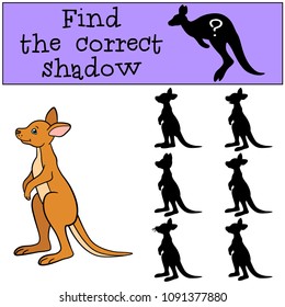 Educational game: Find the correct shadow. Little cute baby kangaroo.