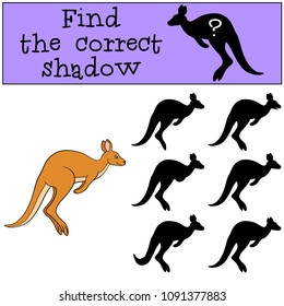 Educational game: Find the correct shadow. Little cute kangaroo runs.