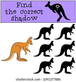 Educational game: Find the correct shadow. Little cute kangaroo smiles.