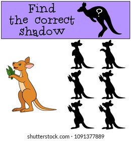 Educational game: Find the correct shadow. Little cute baby kangaroo.